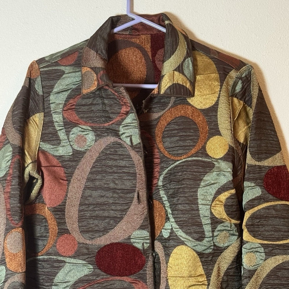 Reversible Tapestry Jacket Womens M Multicolor Retro Boho Artsy Button Up Coat